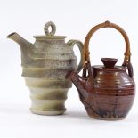 Burley Pottery Hampshire, a handmade teapot in tenmoku glaze with bamboo handle, together with a