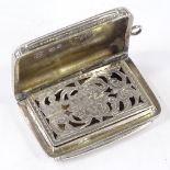 A Victorian rectangular silver vinaigrette, with engine turned decoration, by Wright & Davies,