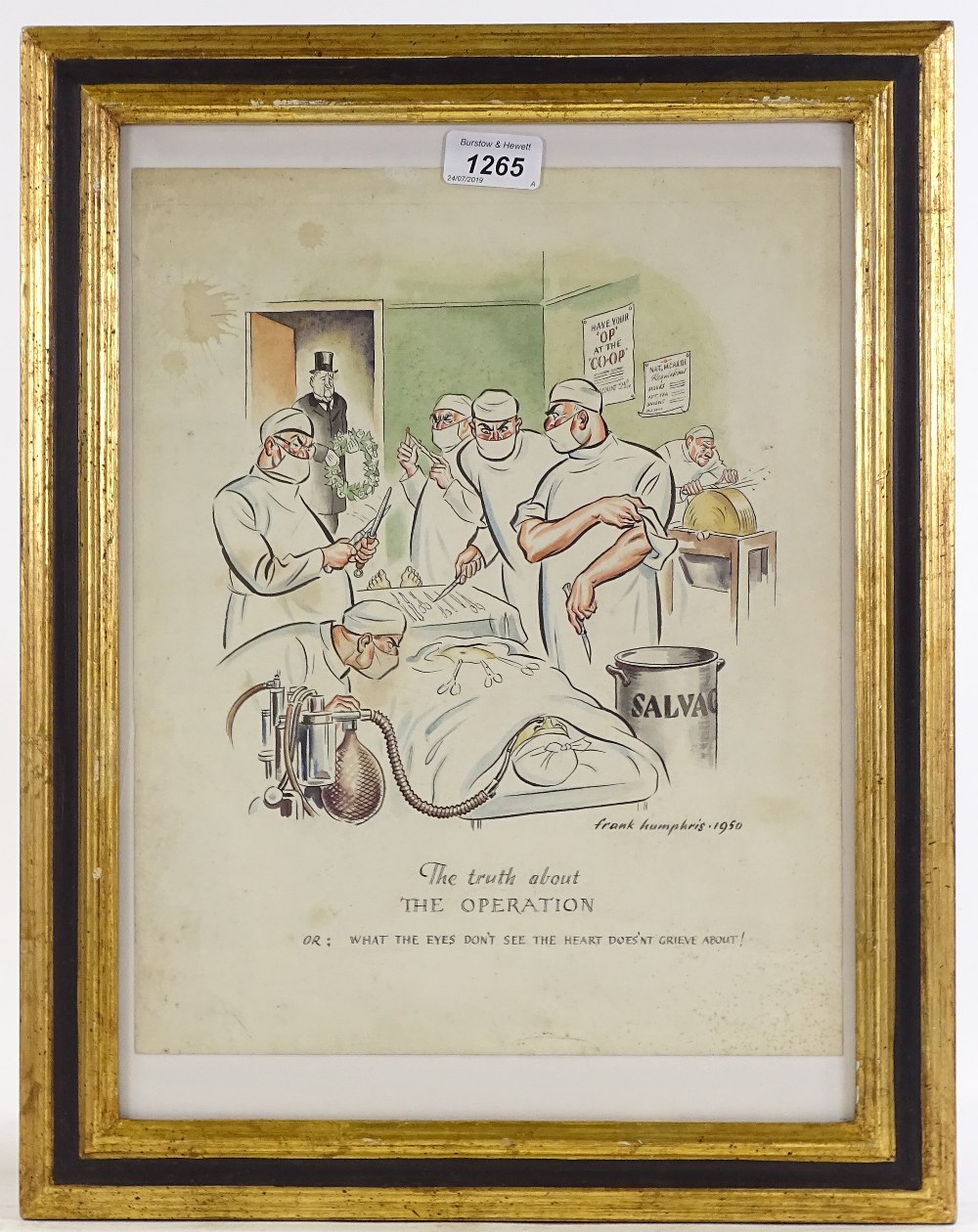 Frank Humphris, watercolour, cartoon, the truth about operation, sheet size 13.5" x 11", framed - Image 2 of 4