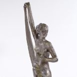 Lorenzl, Art Deco silver patinated bronze dancing girl on onyx base, signed on socle, height 34cm