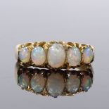 An 18ct gold graduated 5-stone opal half-hoop ring, setting height 6.5mm, size N, 2.6g