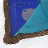 A large Studio pottery dish in the manner of Margaret Curtis, with blue/bronze glaze, 30cm x 30cm