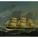 19th century oil on canvas, portrait of the ship Dorothea, indistinctly signed and dated 1873, 18" x