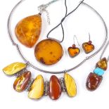 Various silver and amber jewellery, including necklaces and collars (5)