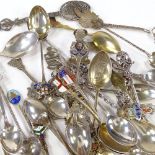 Various silver and enamel souvenir spoons, 11.9oz