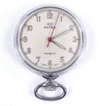 A chrome-cased Olma Incabloc nurse's fob watch, with Arabic numerals and luminous hands, case