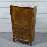 A French kingwood and marquetry inlaid serpentine-front escritoire, with fall-front, 3 drawers