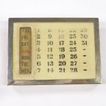 A rectangular silver-mounted ivorine desk calendar, with ivorine panelled back, maker's marks SIL,