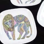 Cuno Fischer for Rosenthal, 3 square dishes with abstract animal designs, circa 1960/70, 10.5cm