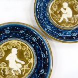 A pair of Schutz Blansko relief decorated Majolica Pottery dishes, 30cm across