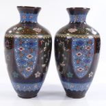 A pair of Japanese cloisonne enamel vases, height 21cm