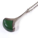 A stylised sterling silver and green stone teardrop pendant, on silver chain, pendant height 53.5mm,