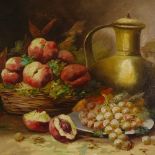 Early 20th century oil on canvas, still life with wine flagon, indistinctly signed, 20" x 26",