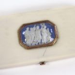 An Antique ivory toothpick case with gold mounts and inset Wedgwood Jasperware plaque to the lid,