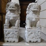 A pair of Chinese carved white marble Dogs of Fo, height 2'