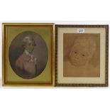 2 18th/19th century crayon/pastel portraits, unsigned, framed (2)