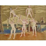 Frederick Hinchliff (1894 - 1962), mixed media on paper, acrobats, circa 1940s, 12" x 16", framed