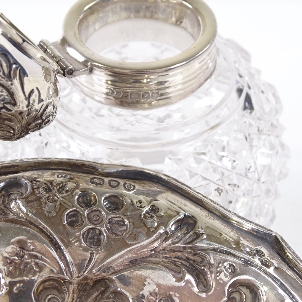 A Victorian silver and cut-glass desktop inkwell and stand, by Charles Boyton, hallmarks London - Image 3 of 4