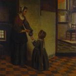 18th / 19th century oil on canvas, Dutch interior scene, unsigned, 26" x 23", framed