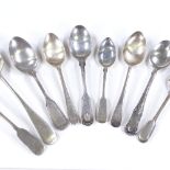 Various silver spoons, including Kings, Fiddle Thread and Shell, and Old English patterns, 8.3oz