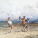 Attributed to Charles Cattermole, watercolour, figures at the beach, indistinctly signed, titled