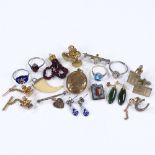 Various jewellery, including silver and blue enamel ring, 9ct gold blue topaz ring etc