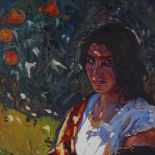 Bartolome Sastre, oil on canvas, woman by an orange tree, signed, 29" x 24", framed