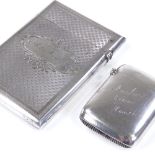 A Victorian silver card case, with engine turned decoration and floral engraved cartouche, length