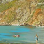 Ricquier, pair of oils on canvas, Continental beach scenes, 11" x 14", framed