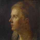 L Dickenson, oil on canvas, head and shoulders portrait of a woman, signed verso with date 1874, 18"