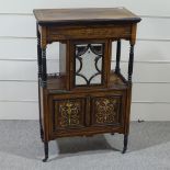 A late Victorian rosewood and marquetry inlaid side cabinet, width 2'4", height 3'10"
