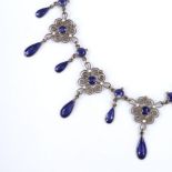 A Maltese silver, and purple and white enamel collar necklace, with pierced filigree settings,
