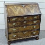 A fine 18th century walnut bureau, with elaborate stepped and drawer fitted interior, 4 long