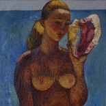 Alexander Alexandrovitch Tatarenko (1925 - 1999), oil on board, girl with a conch shell, 1968,