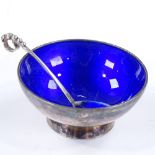 A Danish sterling silver and blue enamel salt by Meka, bowl diameter 5cm, together with a similar