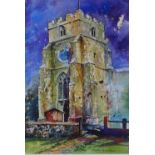 Martin Bradshaw, watercolour, New Romney church, signed, 14" x 9", framed