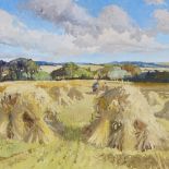 V M Harvey, oil on canvas board, cornfield, St Ives Society label verso, 18" x 24", framed