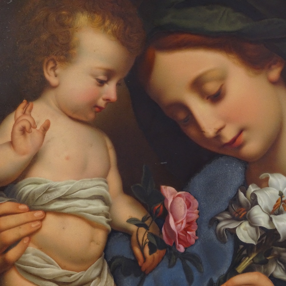 A 19th century Continental porcelain plaque, finely detailed hand painted study of the Madonna and - Image 4 of 8
