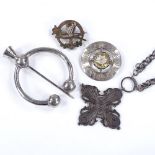 Various silver jewellery, including Scottish thistle cloak pin, stone set brooch etc (4)