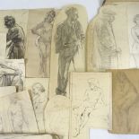 A folder of late 19th/early 20th century charcoal/pencil life studies, all unsigned