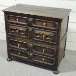 A Jacobean joined oak chest of 4 long drawers in 2 parts, with fielded moulded drawer fronts,