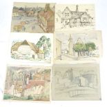 Phyllis Johnston, folder of watercolours and drawings, mainly Sussex scenes (14)