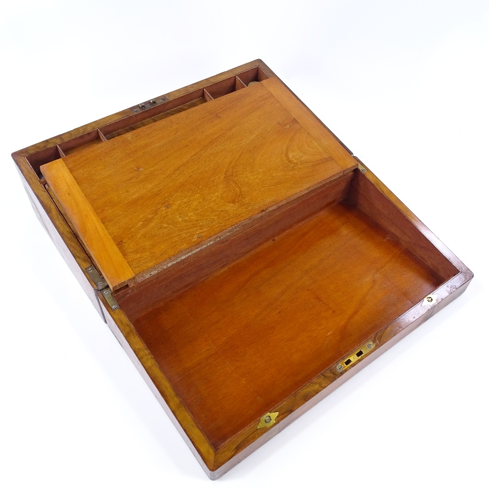 A Victorian brass-bound walnut writing slope, with fitted interior and original inkwells, width 45cm - Image 2 of 3