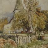 Edmund Wimperis, watercolour, a country church, signed with monogram, 13" x 9.5", framed