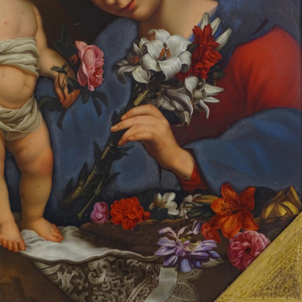 A 19th century Continental porcelain plaque, finely detailed hand painted study of the Madonna and - Image 3 of 8