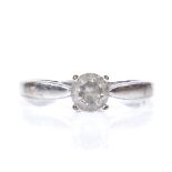 A 9ct white gold CZ solitaire ring, stone diameter 5.31mm, depth 3.30mm, size N, 2g