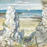 Cecil Lawson, watercolour, chalk cliffs Kingsgate, 5" x 9", unframed