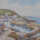 T H Victor, watercolour, Mousehole, 8" x 12", and Arthur Ellis, watercolour, the Island at St Ives