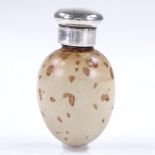 A Victorian novelty silver-mounted painted ceramic egg scent bottle, possibly by Sampson Mordan,