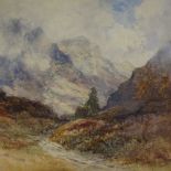 G Tarbert, watercolour, mountain landscape, 15" x 19", framed